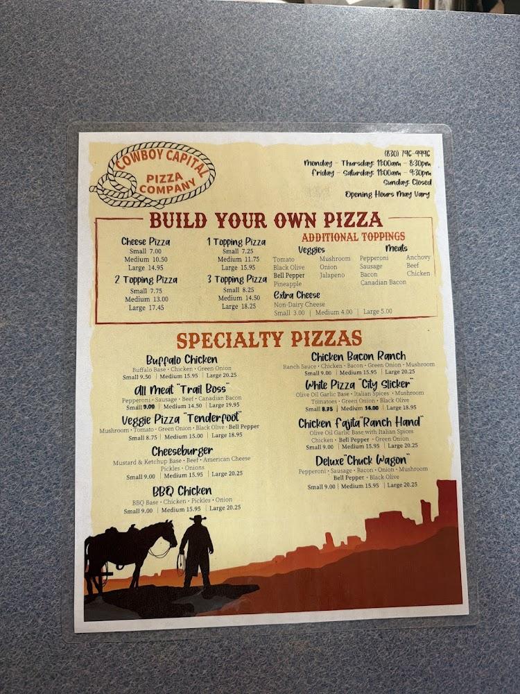 Cowboy Capital Pizza Company Menu image 1