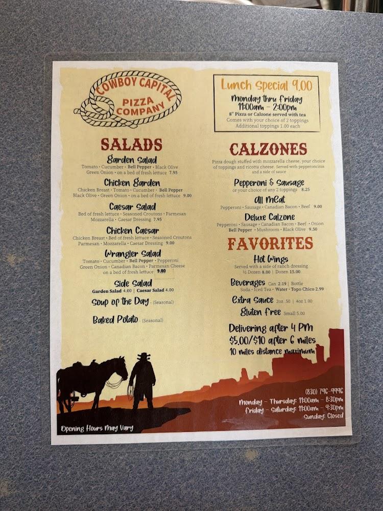 Cowboy Capital Pizza Company Menu image 2